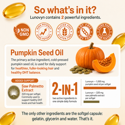 Lunovyn™ Pumpkin Seed Oil - 1000mg Odorless Softgels - Hair Support
