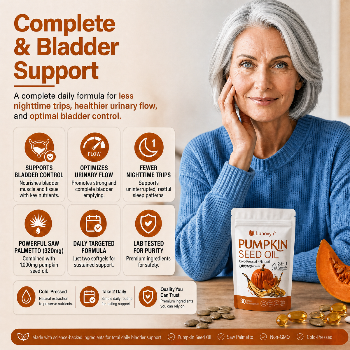 Lunovyn™ Pumpkin Seed Oil - 1000mg Odorless Softgels - Bladder Support