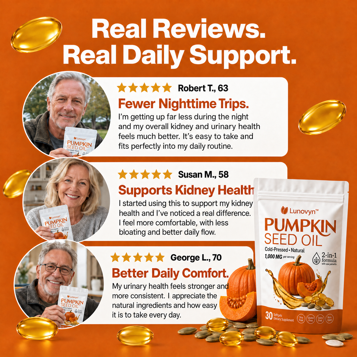 Lunovyn™ Pumpkin Seed Oil - 1000mg Odorless Softgels - Kidney Support