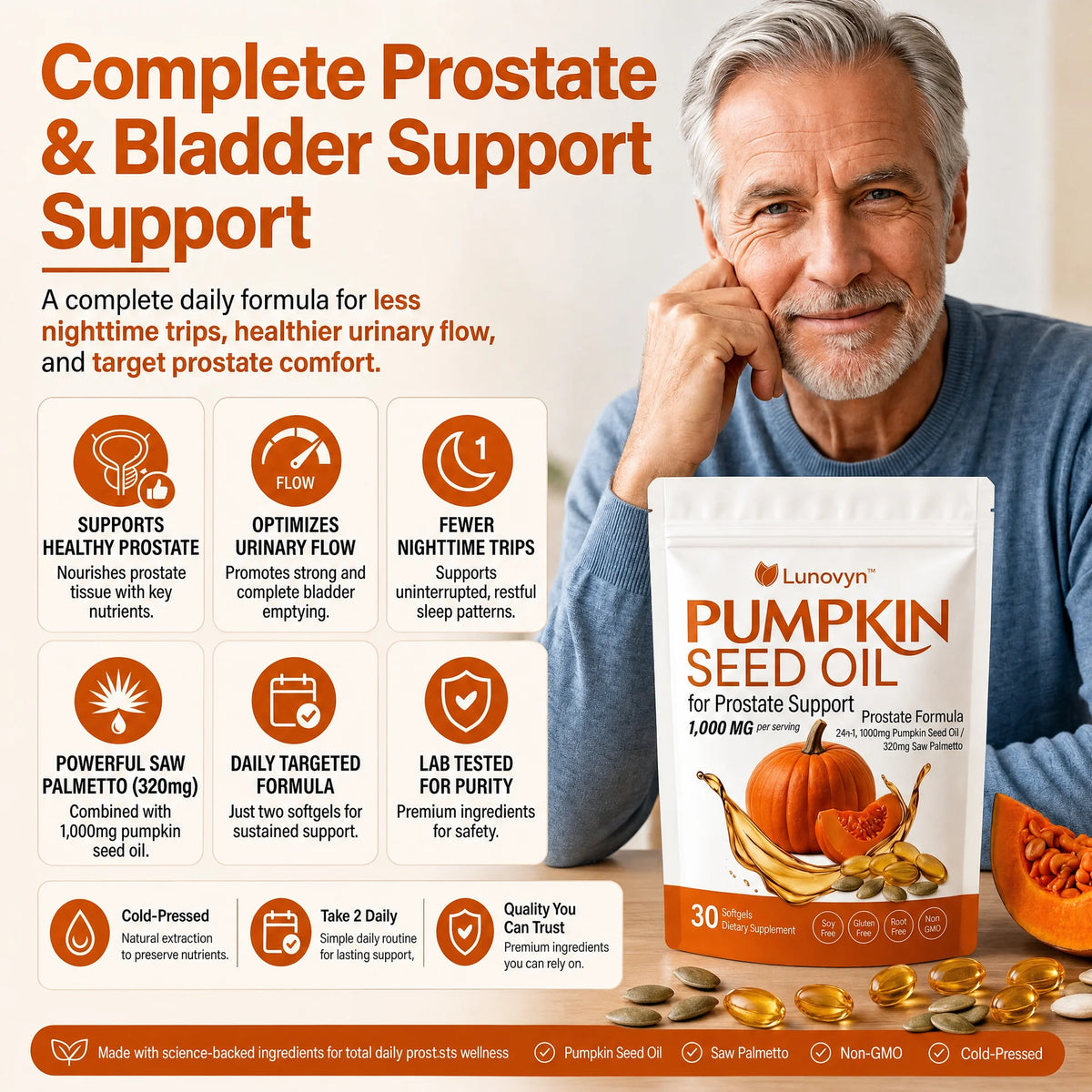 Lunovyn™ Pumpkin Seed Oil - 1000mg Odorless Softgels - Prostate Support