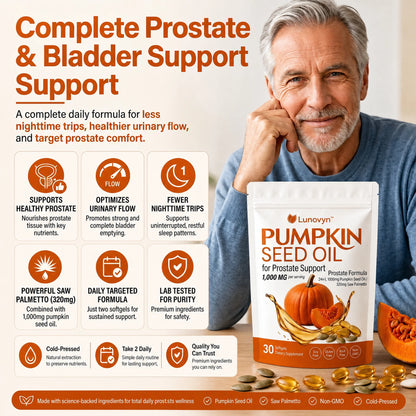Lunovyn™ Pumpkin Seed Oil - 1000mg Odorless Softgels - Prostate Support